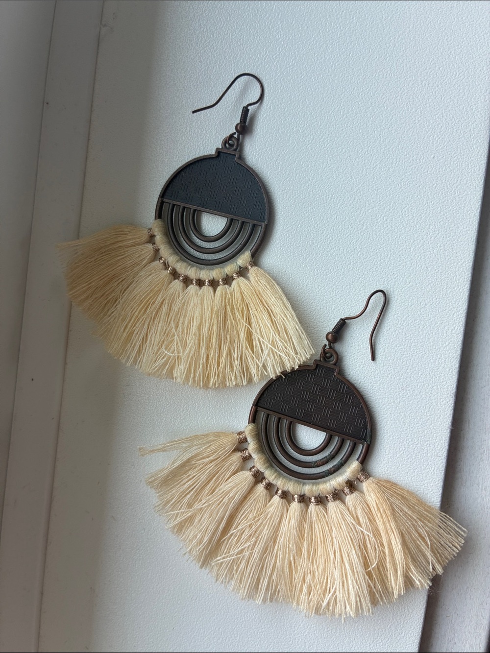 Boho Fringe Drop Earrings - Cream Tassel